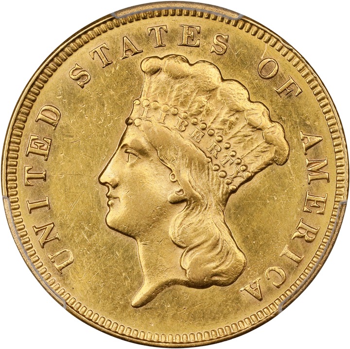 Image for 1874 $3 AU58 CAC