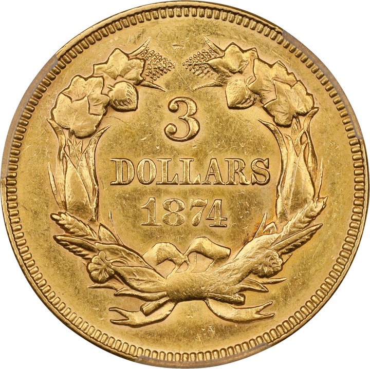 1874 $3 AU58 CAC thumbnail 2