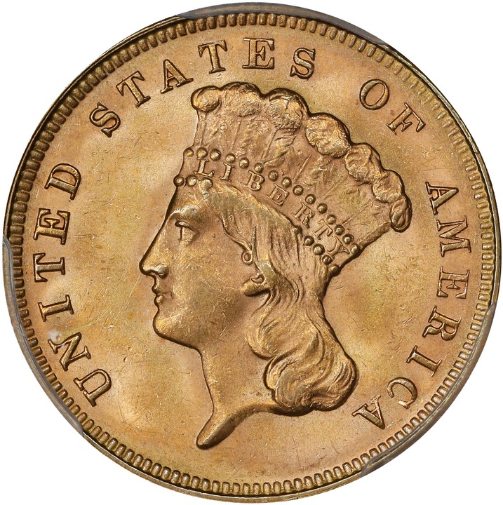 Three Dollar Gold Princess $3  1854-1889 [Type] MS68 CAC thumbnail 9