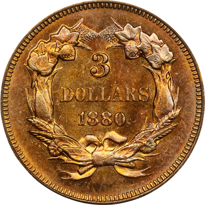 1880 $3 MS67 CAC thumbnail 13