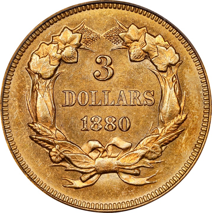1880 $3 MS63 CAC thumbnail 2