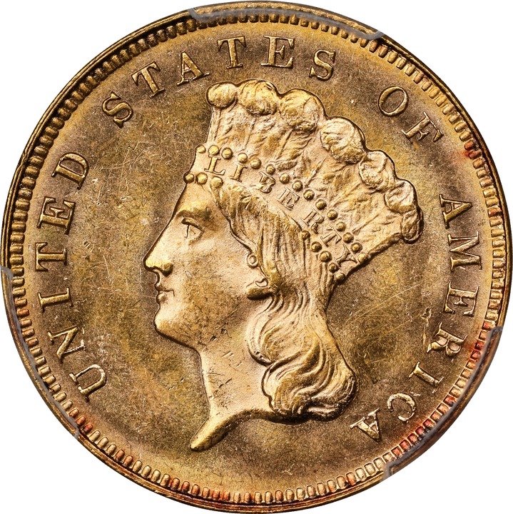 1880 $3 MS63 CAC thumbnail 3
