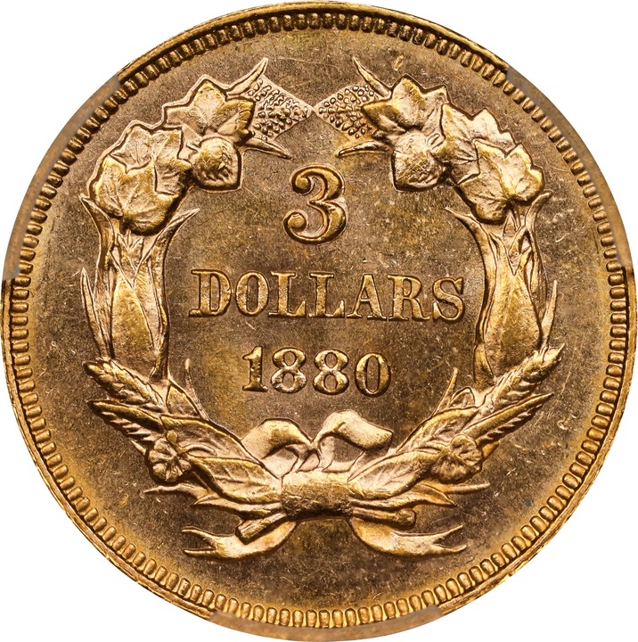 1880 $3 MS63 CAC thumbnail 4
