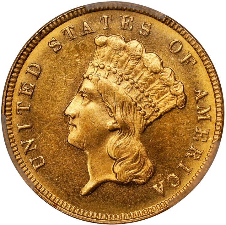Three Dollar Gold Princess $3  1854-1889 [Type] MS68 CAC thumbnail 11
