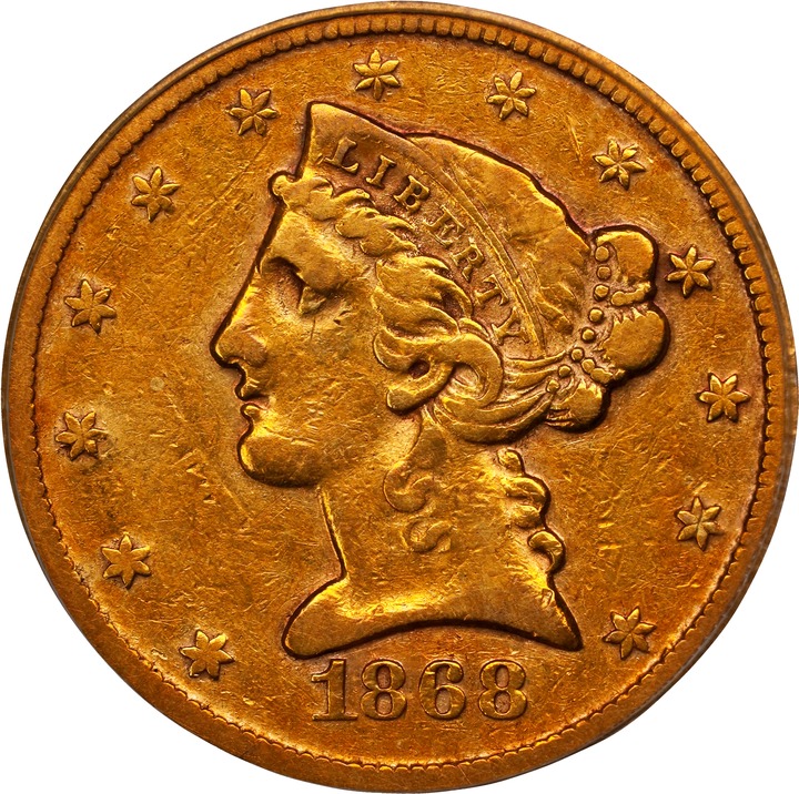 1868 $5  MS thumbnail 3