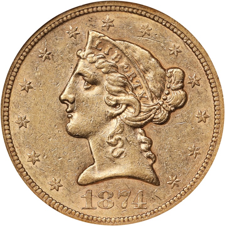 1874-S $5  MS thumbnail 3