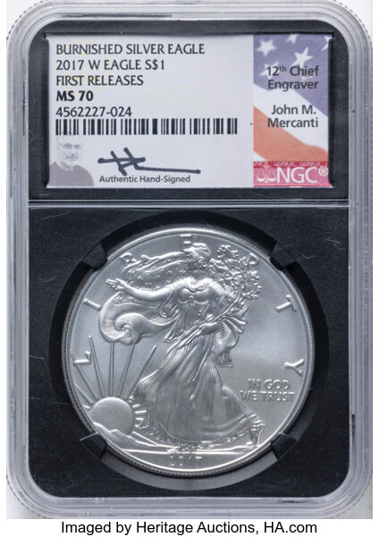 2017-W $1  Silver Eagle, Burnished MS thumbnail 2