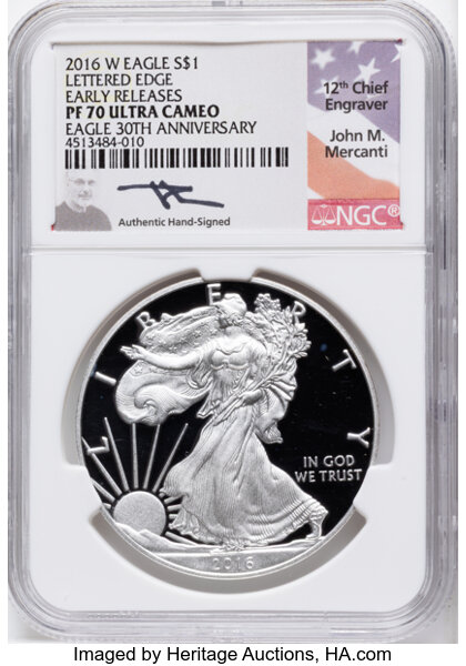 2016-W $1  Silver Eagle, Lettered Edge, 30th Anniversary PR DCAM thumbnail 4