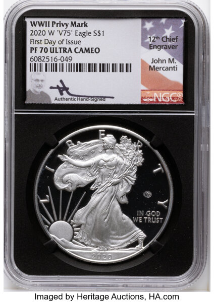 2020-W $1  Silver Eagle, v75 Privy WWII Anniversary PR DCAM thumbnail 4