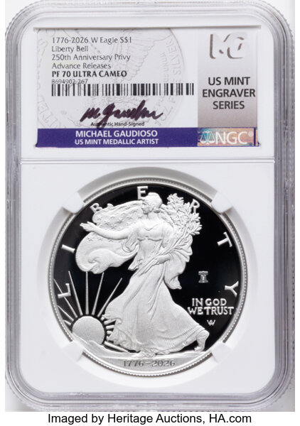 1776~2026-W $1  Silver Eagle, Liberty Bell Privy, 250th Anniversary PR DCAM thumbnail 20