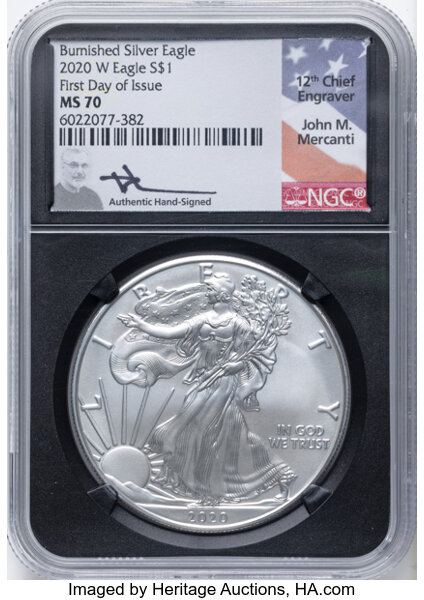 2020-W $1  Silver Eagle, Burnished MS thumbnail 2