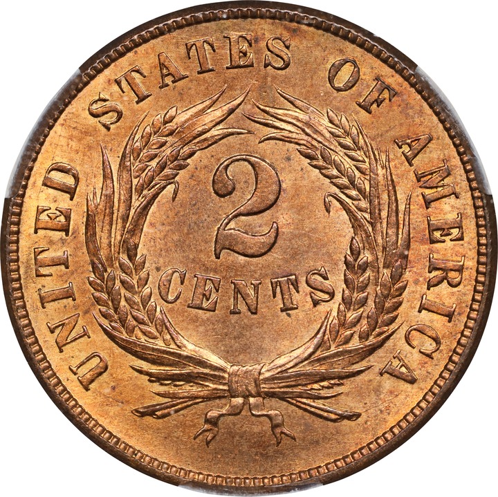 2-Cent Piece 2c 1864-1872 MS RD [Type] MS66 RD CAC thumbnail 2