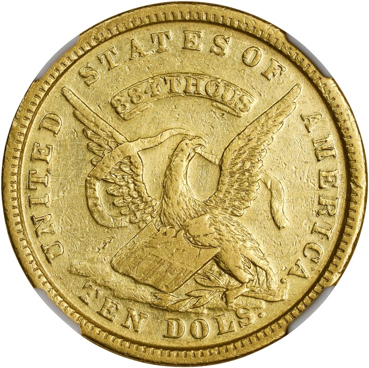 1852 G$10  U.S. Assay Office, Second Reverse, K-12a MS thumbnail 2