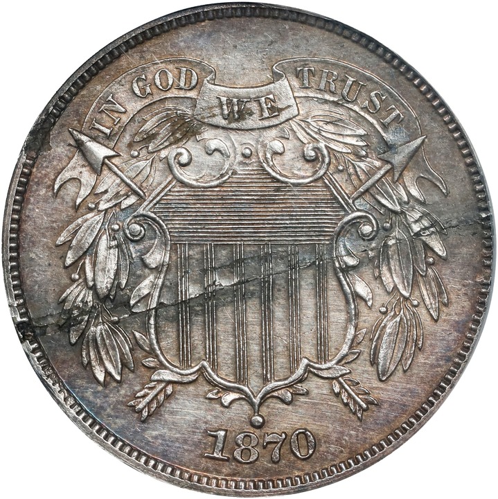 1870 P2c Silver and Copper Rolled, J-793 PR thumbnail 2