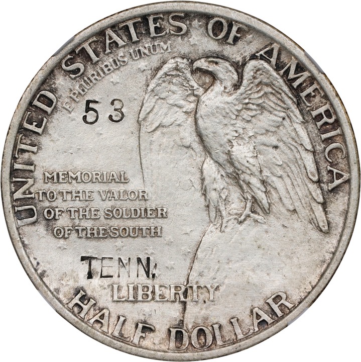 1925 50c Stone Mountain, TENN. Counterstamp AU50 CAC thumbnail 3