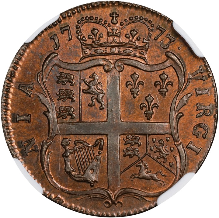 1773 1/2 P Virginia, No Period After GEORGIVS MS RB MS66 RB thumbnail 2