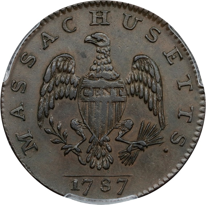 1787 Cent Massachusetts, Left Arrows MS BN AU58 BN thumbnail 2