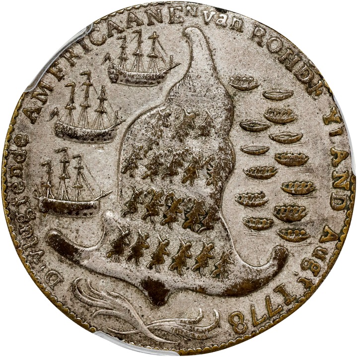 (1778-1779) Medal Rhode Island, No Wreath Below Ship, Brass MS thumbnail 2