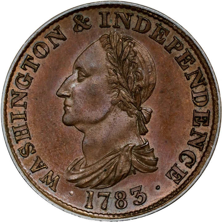 1783 Copper Washington Draped Bust, Restrike, Engrailed Edge PR BN thumbnail 3