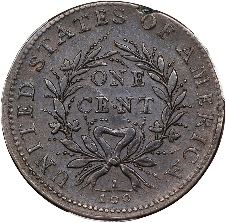 Flowing Hair Cent 1c 1793, Wreath Reverse, Wreath Reverse MS BN [Type] MS65 BN thumbnail 22