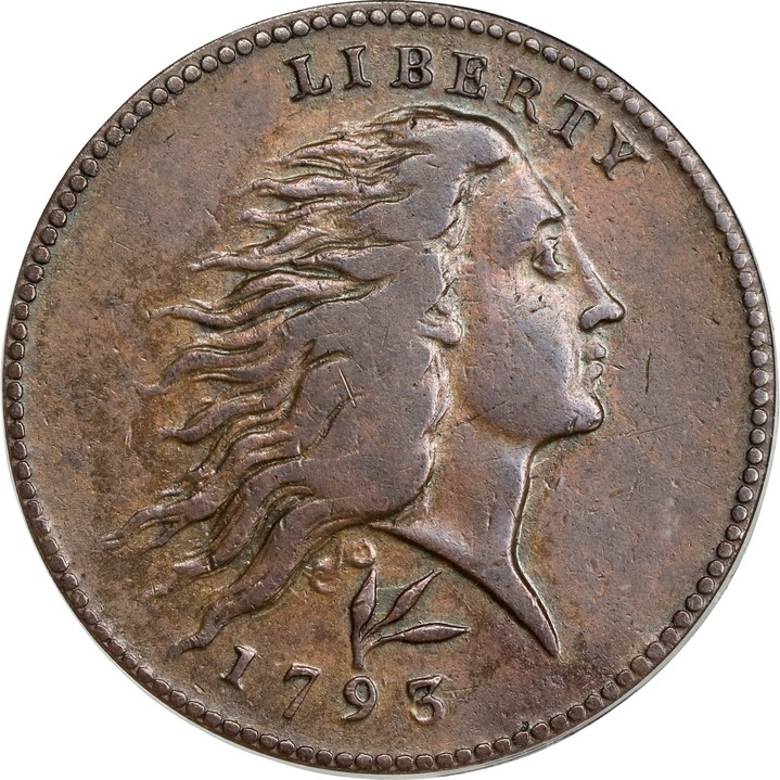 Image for Flowing Hair Cent 1c 1793, Wreath Reverse, Wreath Reverse MS BN [Type] XF40 BN