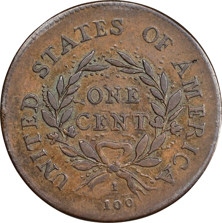 Flowing Hair Cent 1c 1793, Wreath Reverse, Wreath Reverse MS BN [Type] XF40 BN thumbnail 2