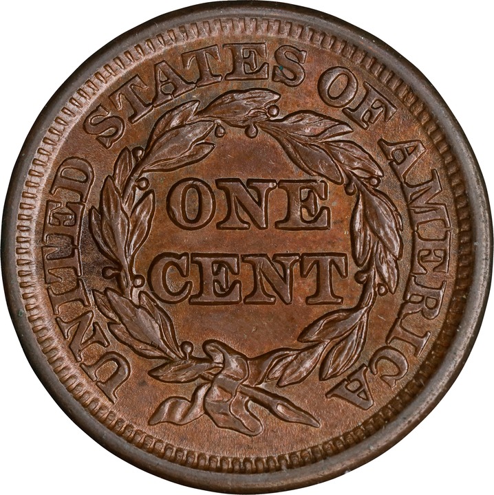 Braided Hair Cent 1c 1839-1857 MS BN [Type] MS63 BN thumbnail 2