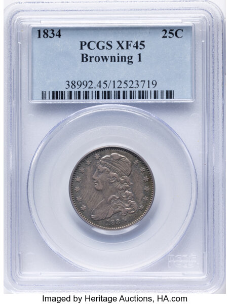 1834 25c O/F in OF, B-1, FS-901 MS thumbnail 2
