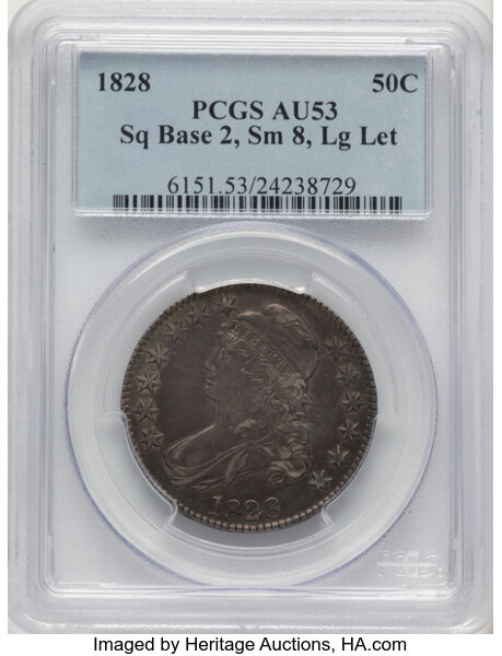 1828 50c Square Base 2, Small 8s, Large Letters, O-110 MS thumbnail 2