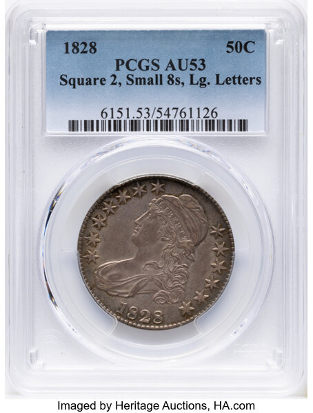 1828 50c Square Base 2, Small 8s, Large Letters, O-115 MS thumbnail 2