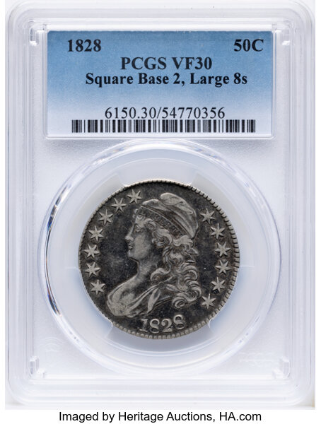 1828 50c Square Base 2, Large 8s, O-109 MS thumbnail 3