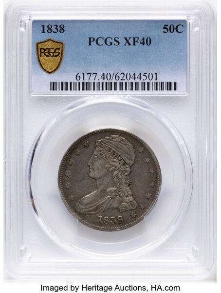 1838 50c Reeded Edge, GR-3 MS thumbnail 3