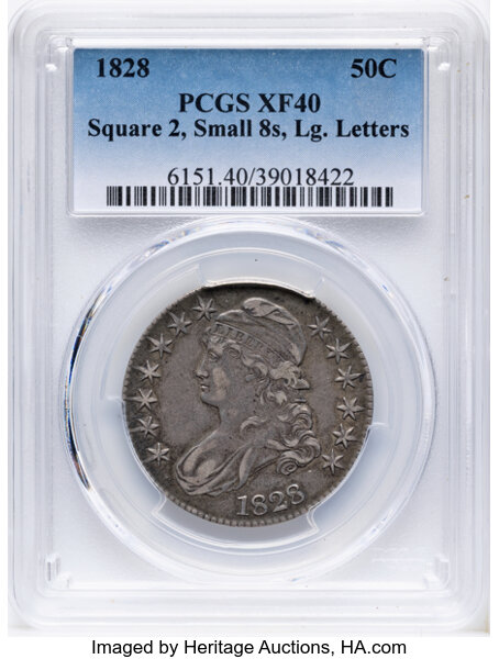 1828 50c Square Base 2, Small 8s, Large Letters, O-121 MS thumbnail 2