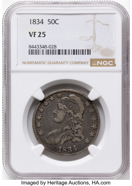 1834 50c Large Date, Small Letters, O-108 MS thumbnail 3