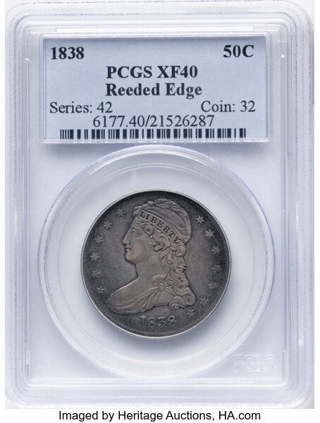 1838 50c Reeded Edge, GR-13 MS thumbnail 3