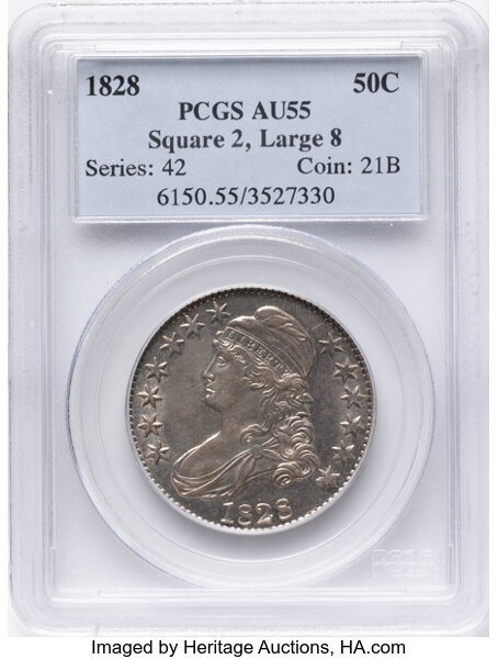 1828 50c Square Base 2, Small 8s, Large Letters, O-110 MS thumbnail 3