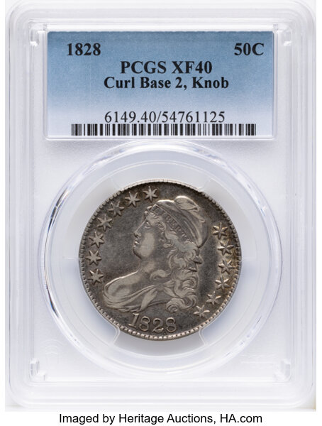 1828 50c Curl Base 2, Knob, O-107 MS thumbnail 2