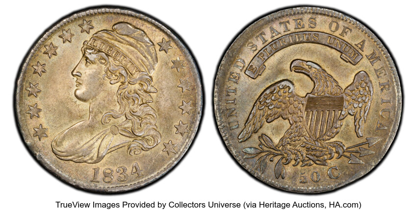 1834 50c Large Date, Small Letters, O-108 MS thumbnail 2