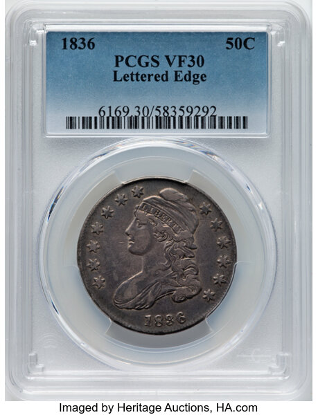 1836 50c Lettered Edge, Beaded Reverse, O-106a MS thumbnail 2