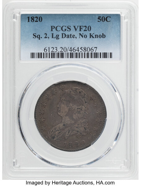 1820 50c Square Base 2, No Knob, O-108 MS thumbnail 2