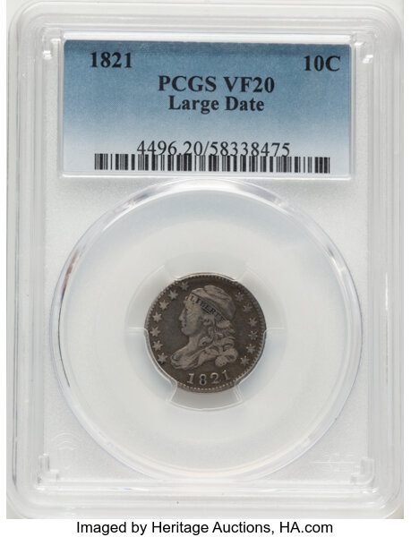 1821 10c Large Date, JR-5 MS thumbnail 2