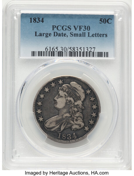1834 50c Large Date, Small Letters, O-104 MS thumbnail 2