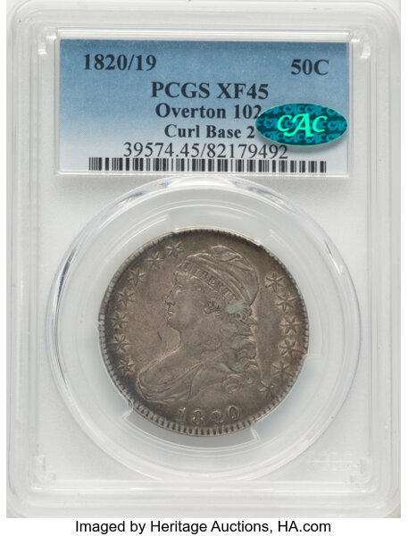1820/19 50c Curl Base 2, O-102 MS thumbnail 2