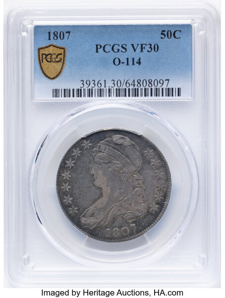 1807 50c Capped Bust, Large Stars, O-114 MS thumbnail 7