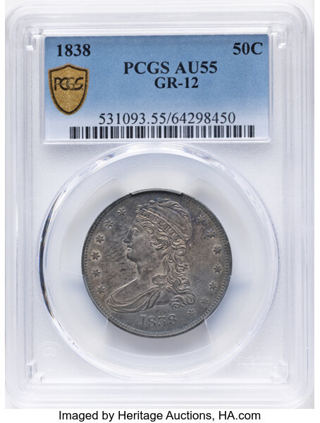 1838 50c Reeded Edge, GR-12 MS thumbnail 3
