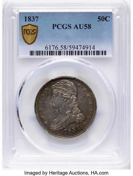 1837 50c Reeded Edge, GR-13 MS thumbnail 2