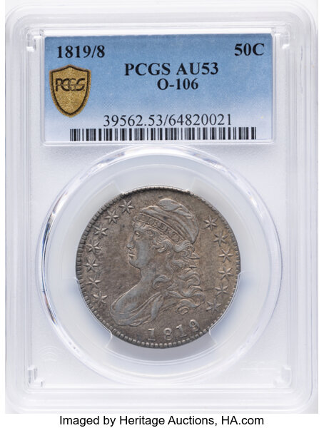 1819/8 50c Large 9, Flat Top 1s, O-106 MS thumbnail 4