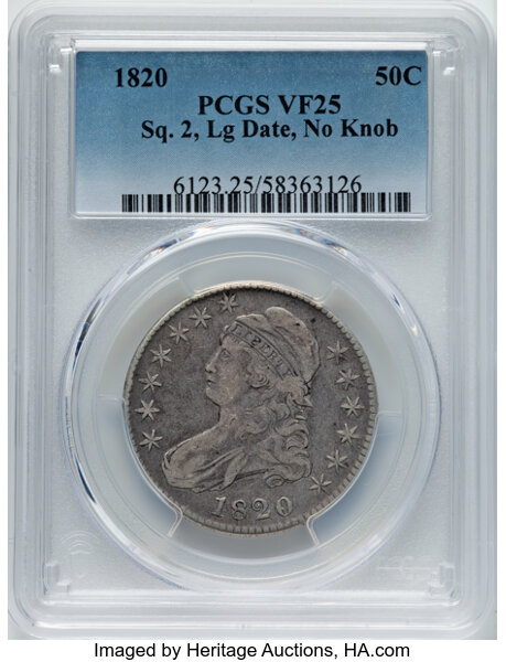 1820 50c Square Base 2, No Knob, O-108 MS thumbnail 3
