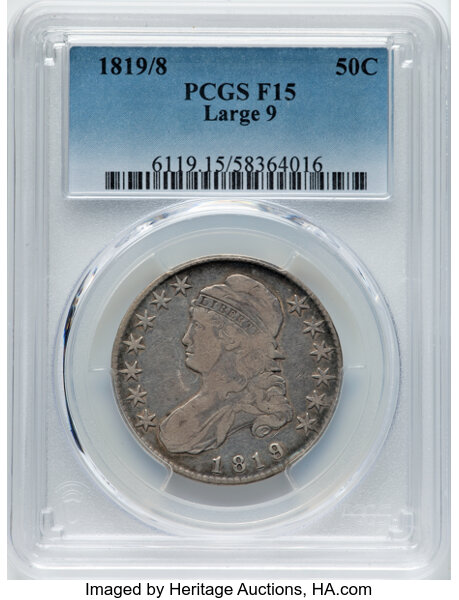 1819/8 50c Large 9, Pointed 1s, O-105 MS thumbnail 2