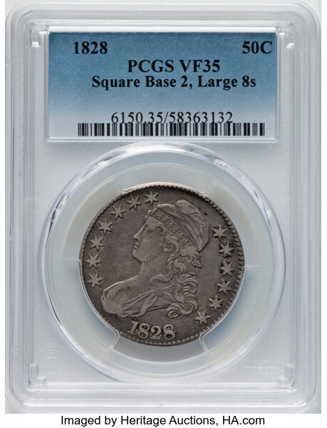 1828 50c Square Base 2, Large 8s, O-109 MS thumbnail 2